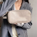 Beige Cream Leather Travel Toiletry Bag for Women