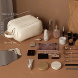 Women's White Leather Travel Toiletry Bag