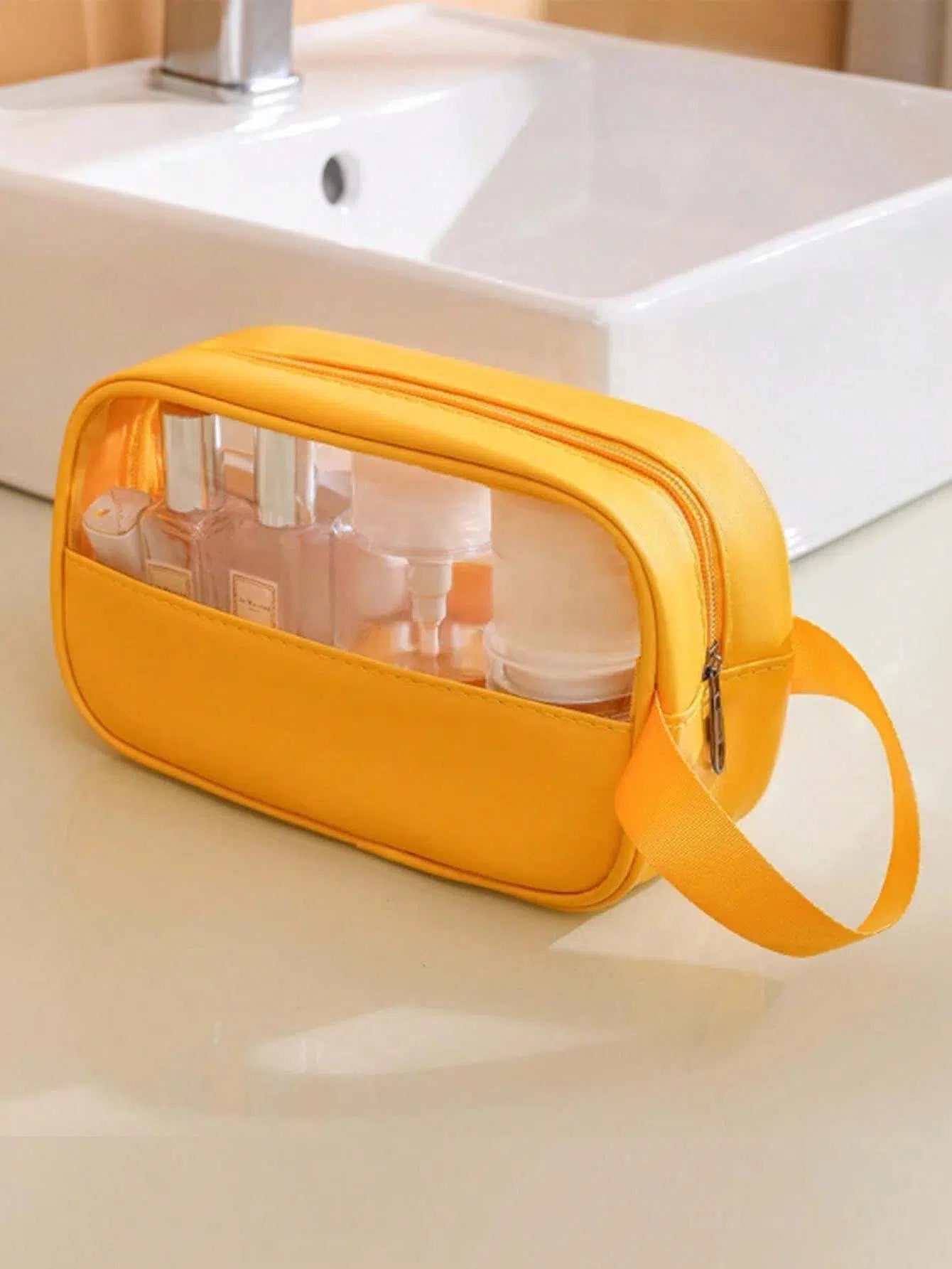 Trousse de Toilette Jaune Transparente Femme