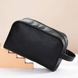 Black Leather Travel Toiletry Bag for Men