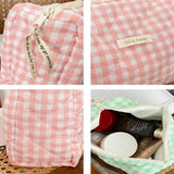 Women's Quilted Pink Checkered Toiletry Bag